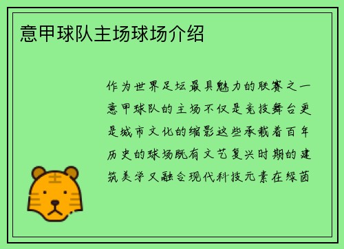 意甲球队主场球场介绍